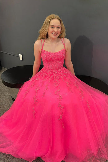 Coral A-Line Prom Dress with Appliques