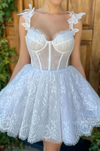 Cute A Line Sweetheart White Short Homecoming Dress with Appliques