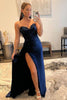 Load image into Gallery viewer, A Line Sweethaert Navy Blue Long Prom Dress with Split Front