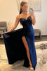 Load image into Gallery viewer, A Line Sweethaert Navy Blue Long Prom Dress with Split Front