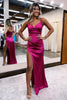 Load image into Gallery viewer, Hot Pink Satin V-Neck Simple Prom Dress with Slit