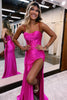 Load image into Gallery viewer, Hot Pink Spaghetti Straps Satin Mermaid Prom Dress with Slit