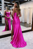 Load image into Gallery viewer, Hot Pink Spaghetti Straps Satin Mermaid Prom Dress with Slit