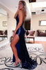 Load image into Gallery viewer, Navy V-Neck Sequins Mermaid Prom Dress with Slit