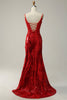 Load image into Gallery viewer, Sheath Spaghetti Straps Red Long Prom Dress with Split Front