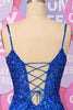 Load image into Gallery viewer, Royal Blue Mermaid Spaghetti Straps Sequins Prom Dress with Split Front