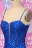 Load image into Gallery viewer, Royal Blue Mermaid Spaghetti Straps Sequins Prom Dress with Split Front