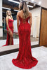 Load image into Gallery viewer, Red Spaghetti Straps Appliques Prom Dress with Slit