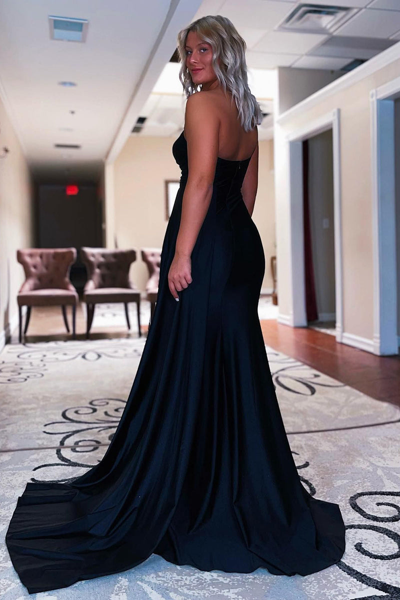 Load image into Gallery viewer, Black One Shoulder Mermaid Prom Dress