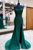 Load image into Gallery viewer, Mermaid Spaghettti Straps Black Sequins Long Prom Dress with Split Front