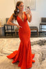 Load image into Gallery viewer, Mermaid Deep V Neck Orange Long Prom Dress with Beading