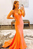 Load image into Gallery viewer, Orange Spaghetti Straps Blackless Mermaid Prom Dress