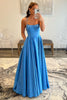 Load image into Gallery viewer, Blue A-Line Spaghetti Straps Simple Prom Dress with Pockets