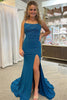 Load image into Gallery viewer, Mermaid Spaghetti Straps Blue Long Prom Dress with Beading