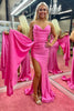 Load image into Gallery viewer, Sheath Sweetheart Hot Pink Long Prom Dress with Split Front