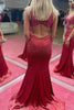 Load image into Gallery viewer, Mermaid Deep V Neck Burgundy Cut Out Long Prom Dress with Beading