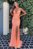 Load image into Gallery viewer, Mermaid Spaghetti Straps Orange Sequins Long Prom Dress with Split Front