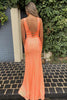 Load image into Gallery viewer, Sheath Deep V Neck Orange Sequins Long Prom Dress with Split Front