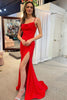 Load image into Gallery viewer, Mermaid Spaghetti Straps Red Long Prom Dress with Split Front