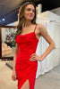 Load image into Gallery viewer, Mermaid Spaghetti Straps Red Long Prom Dress with Split Front