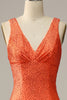 Load image into Gallery viewer, Mermaid V Neck Orange Long Prom Dress with Beading