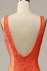 Load image into Gallery viewer, Mermaid V Neck Orange Long Prom Dress with Beading