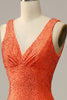 Load image into Gallery viewer, Mermaid V Neck Orange Long Prom Dress with Beading