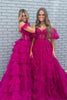 Load image into Gallery viewer, Fuchsia A Line Off the Shoulder Tulle Corset Prom Dress with Bowknot