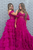 Load image into Gallery viewer, Fuchsia A Line Off the Shoulder Tulle Corset Prom Dress with Bowknot