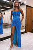 Load image into Gallery viewer, Sheath Sweetheart Blue Sequins Floor Length Prom Dress with Split Front