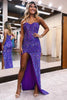 Load image into Gallery viewer, Sheath Sweetheart Blue Sequins Floor Length Prom Dress with Split Front