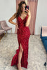 Load image into Gallery viewer, Sparkly Mermaid Burgundy Sequins Long Prom Dress with Slit