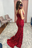 Load image into Gallery viewer, Sparkly Mermaid Burgundy Sequins Long Prom Dress with Slit