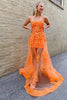 Load image into Gallery viewer, Orange Sheath Corset Long Prom Dress with Appliques