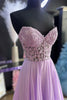 Load image into Gallery viewer, Lilac Corset A-Line Sweetheart Long Chiffon Prom Dress with Slit