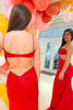 Load image into Gallery viewer, Spaghetti Straps Cut Out Red Long Prom Dress with Slit