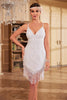 Load image into Gallery viewer, Bodycon Spaghetti Straps White Sequins 1920s Party Dress with Tassel