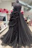 Load image into Gallery viewer, Black Sweetheart A-Line Long Tulle Prom Dress with Ruffles