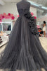 Load image into Gallery viewer, Black Sweetheart A-Line Long Tulle Prom Dress with Ruffles