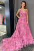 Load image into Gallery viewer, Pink Sweetheart A-Line Floral Long Tulle Prom Dress with Slit