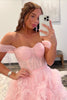 Load image into Gallery viewer, Princess A Line Off the Shoulder Lilac Corset Prom Dress with Ruffles