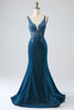 Load image into Gallery viewer, Glitter Dark Blue Mermaid Prom Dress with Beading