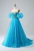 Load image into Gallery viewer, Blue Beaded Corset Prom Dress with Detachable Sleeves