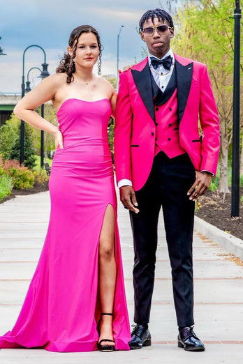 Hot Pink Peak Lapel 3 Piece Men's Prom Suits