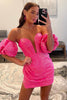 Load image into Gallery viewer, Fuchsia Sparkly Sequins Sweetheart Bodycon Homecoming Dress With Detachable Sleeves