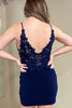 Load image into Gallery viewer, Navy Spaghetti Straps Velvet Bodycon Homecoming Dress With Appliques