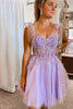 Load image into Gallery viewer, Purple Tulle Spaghetti Straps Homecoming Dress With Appliques