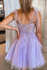 Load image into Gallery viewer, Purple Tulle Spaghetti Straps Homecoming Dress With Appliques