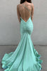 Load image into Gallery viewer, Green Mermaid Satin Backless Long Prom Dress