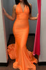 Load image into Gallery viewer, Orange Mermaid Backless Long Prom Dress